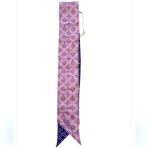 Coach Accessories - COACH Signature Logo Print Silk Skinny Scarf Light Violet Purple Pink